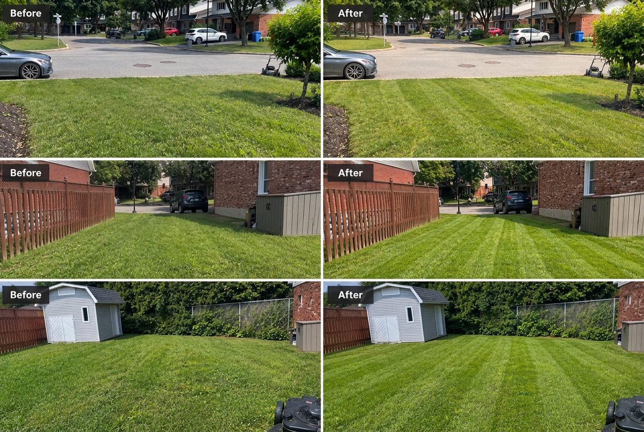 Three FreshStart outdoor detailing projects shown before and after cleanup